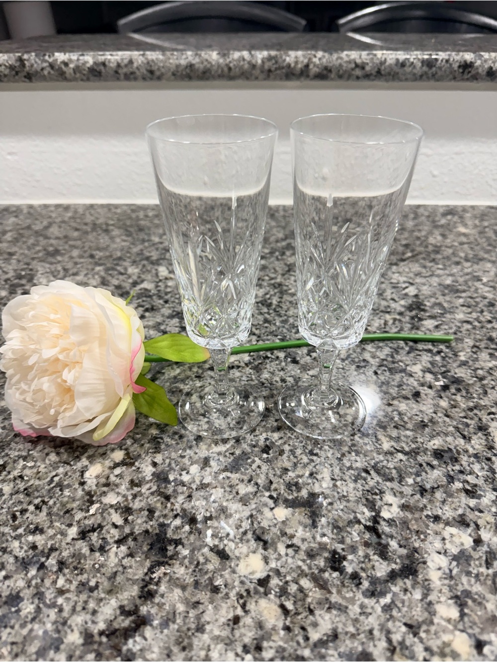 Champagne Flutes - Clear Cut Glass (Set of 2)
